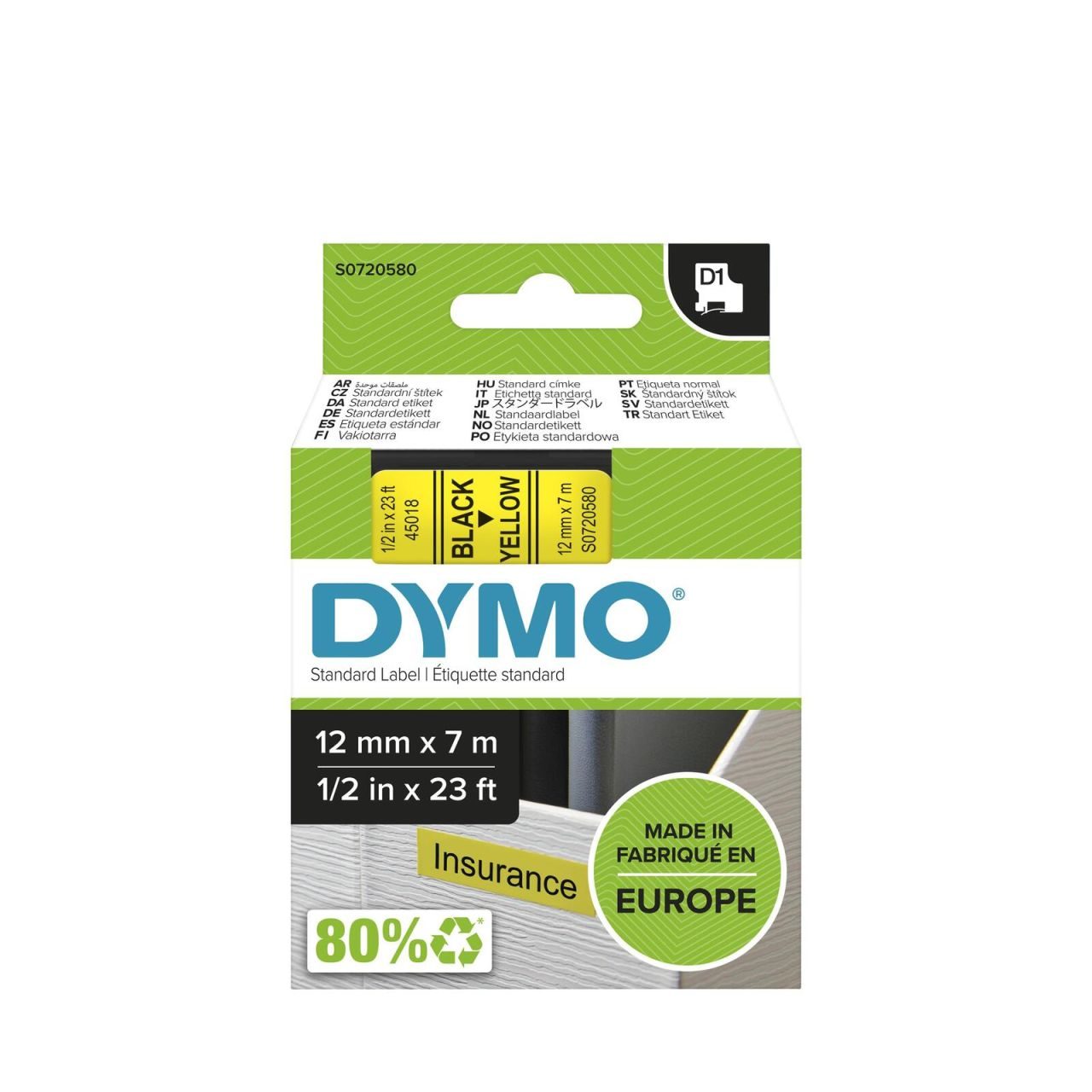 DYMO® Original D1-Schriftband für LabelManager™ 12mm x 7m - schwarz auf gelb