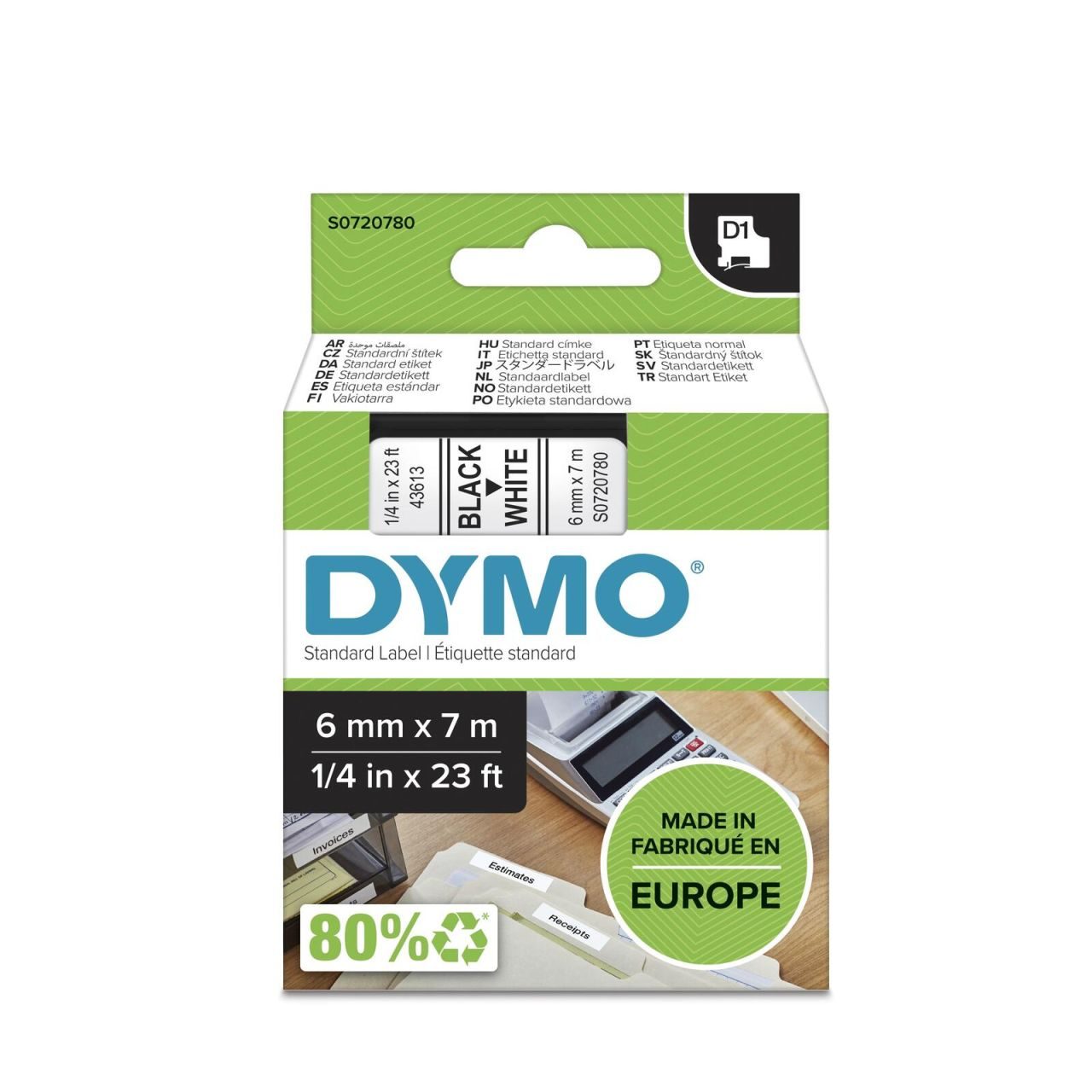 DYMO® Original D1-Schriftband für LabelManager™ 6mm x 7m - schwarz auf weiß