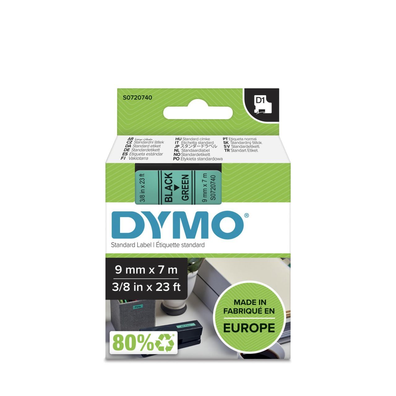 DYMO® Original D1-Schriftband für LabelManager™ 9mm x 7m - schwarz auf grün