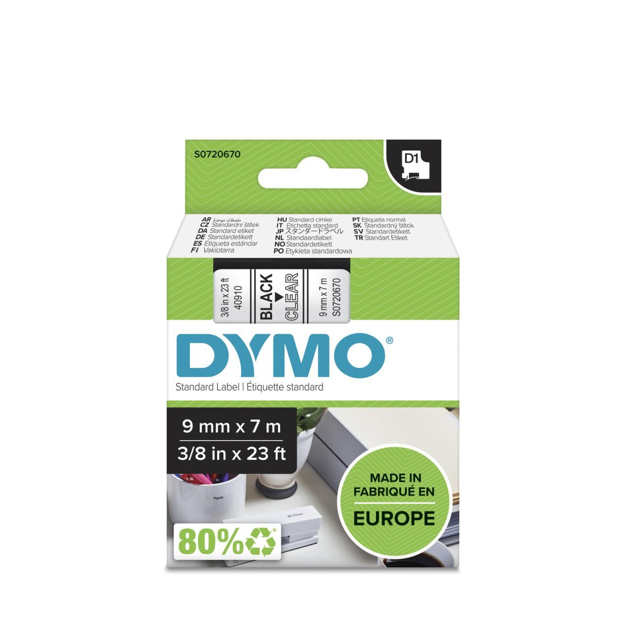 DYMO® Original D1-Schriftband für LabelManager™ 9mm x 7m - schwarz auf transparent