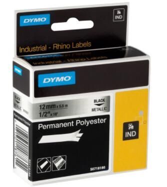 DYMO® Original IND-Schriftband für Rhino™ Permanent Polyester 12mm x 5,5m - schwarz auf metallic