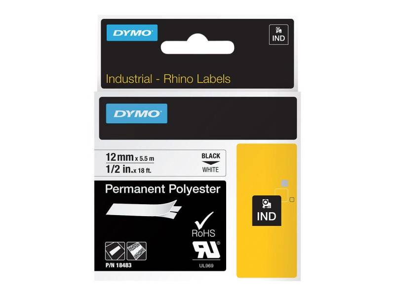 DYMO® Original IND-Schriftband für Rhino™ Permanent Polyester 12mm x 5,5m - schwarz auf weiss