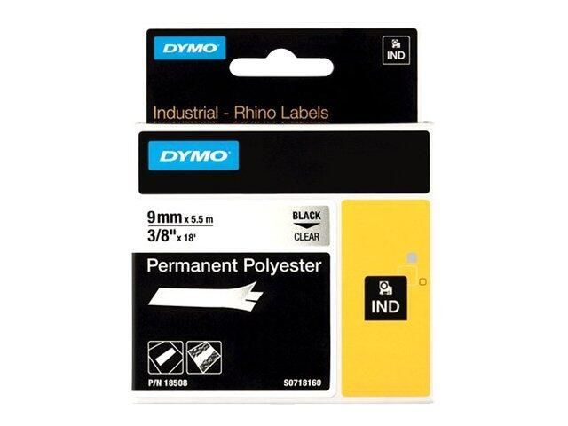 DYMO® Original IND-Schriftband für Rhino™ Permanent Polyester 9mm x 5,5m - schwarz auf transparent