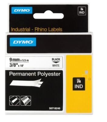 DYMO® Original IND-Schriftband für Rhino™ Permanent Polyester 9mm x 5,5m - schwarz auf weiss