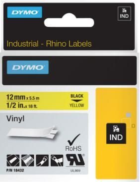 DYMO® Original IND-Schriftband für Rhino™ Vinyl 12mm x 5,5m - schwarz auf gelb