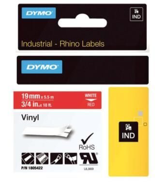 DYMO® Original IND-Schriftband für Rhino™ Vinyl - 19mm x 5,5m - weiss auf rot