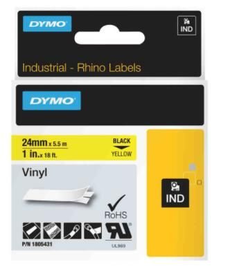 DYMO® Original IND-Schriftband für Rhino™ Vinyl 24mm x 5,5m - schwarz auf gelb