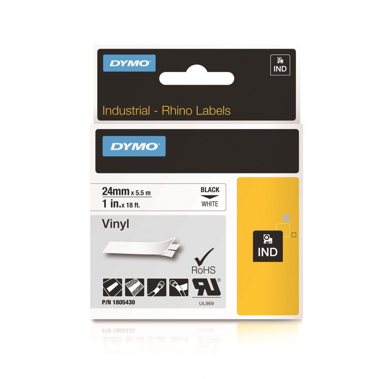 DYMO® Original IND-Schriftband für Rhino™ Vinyl 24mm x 5,5m - schwarz auf weiss