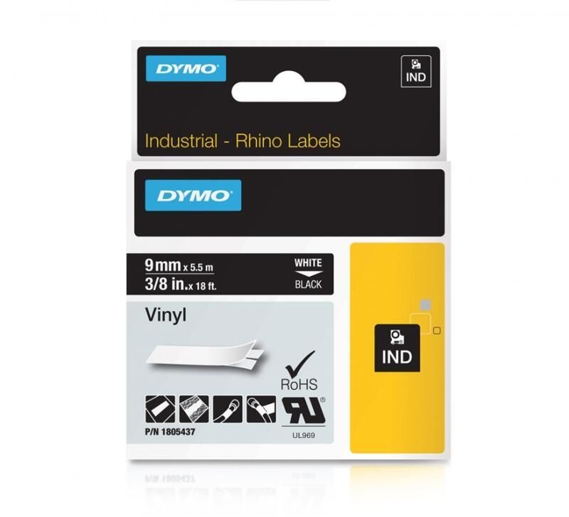 DYMO® Original IND-Schriftband für Rhino™ Vinyl 9mm x 5,5m - weiss auf schwarz