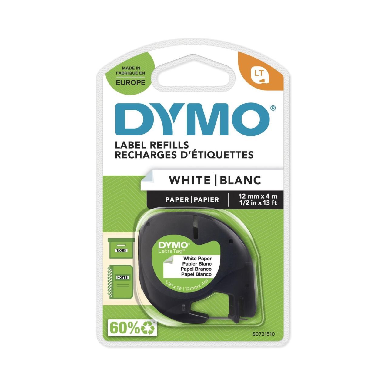 DYMO® Original Schriftband für LetraTag® Papier 12mm x 4m - schwarz auf weiss