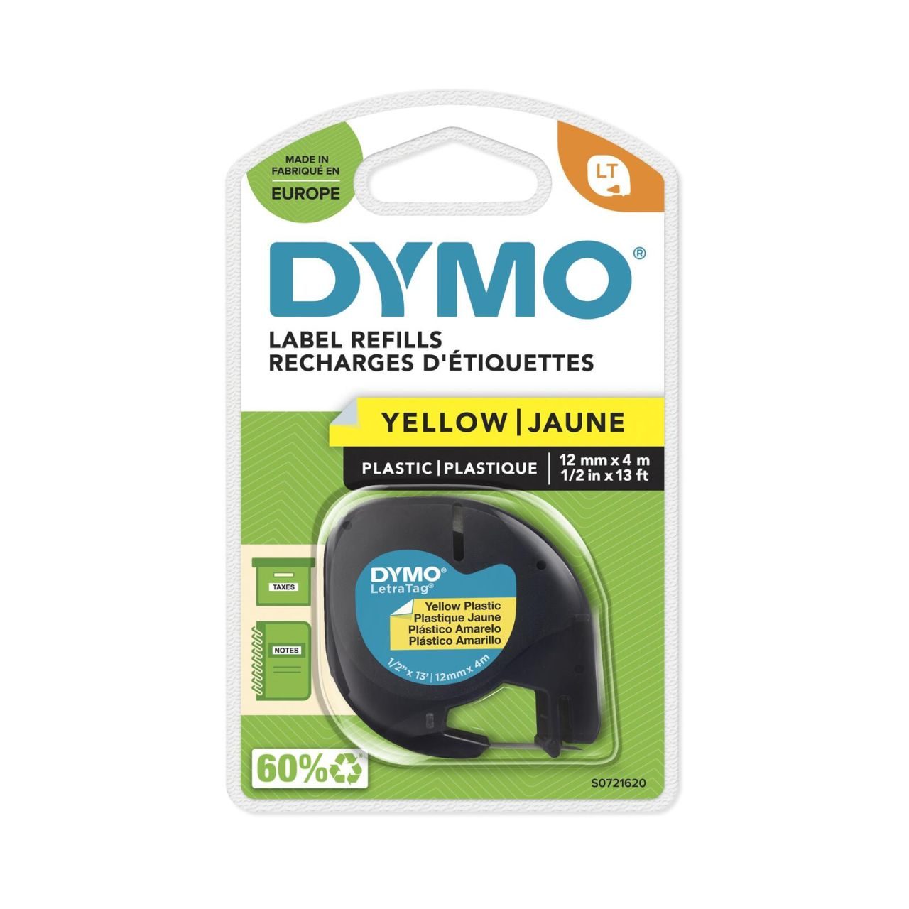 DYMO® Original Schriftband für LetraTag® Plastik 12mm x 4m - schwarz auf gelb