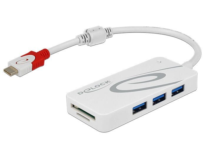 DeLOCK Externer USB 3.1 Gen 1 Hub USB Type-C zu USB Typ-A + SD Card Reader
