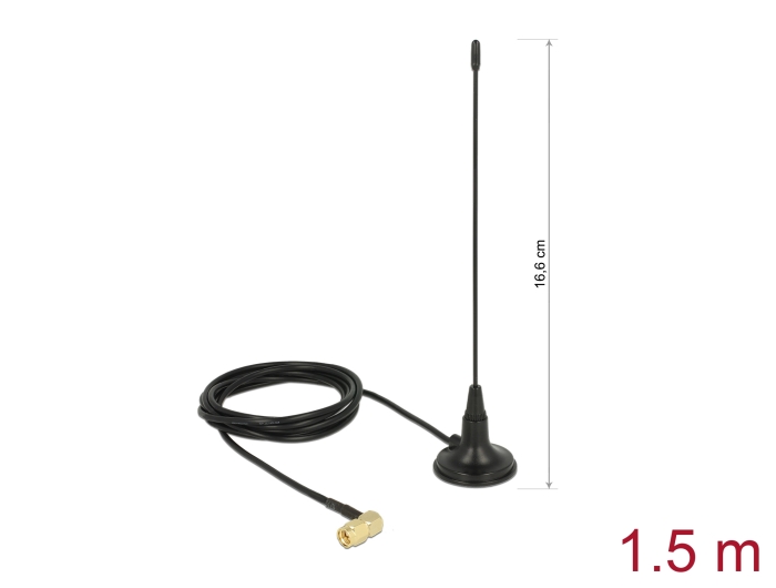 Delock 480 MHz Antenne SMA Stecker 90° 2,5 dBi starr omnidirektional mit magnetischem Standfuß und Anschlusskabel RG-174 1,5 m outdoor schwarz Delock 480 MHz Antenne SMA Stecker 90° 2,5 dBi starr omnidirektional mit magnetischem Standfuß und Anschlusskabel RG-174 1,5 m outdoor schwarz