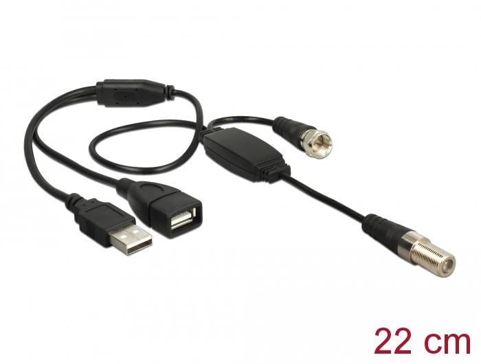 Delock Antennenkabel F Buchse > F Stecker mit Phantomspeisung 5 V über USB 22 cm