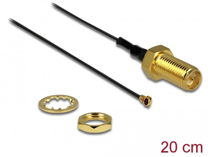 Delock Antennenkabel RP-SMA Buchse zum Einbau zu I-PEX Inc., MHF® 4 Stecker 0.81 20 cm Gewindelänge 10 mm