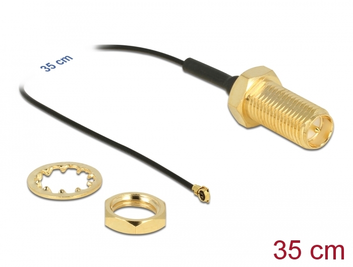 Delock Antennenkabel RP-SMA Buchse zum Einbau zu I-PEX Inc., MHF® 4 Stecker 0.81 35 cm Gewindelänge 10 mm