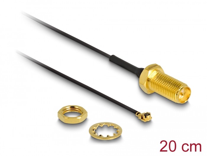 Delock Antennenkabel RP-SMA Buchse zum Einbau zu I-PEX Inc., MHF® I Stecker 1.13 20 cm Gewindelänge 10 mm