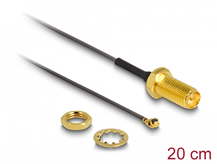 Delock Antennenkabel RP-SMA Buchse zum Einbau zu I-PEX Inc., MHF® I Stecker 1.13 20 cm Gewindelänge 10 mm 6 GHz