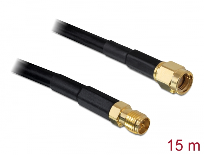 Delock Antennenkabel RP-SMA Stecker > RP-SMA Buchse CFD/RF200 15 m low loss Delock Antennenkabel RP-SMA Stecker > RP-SMA Buchse CFD/RF200 15 m low loss