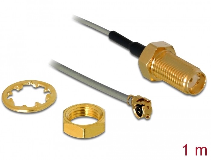 Delock Antennenkabel SMA Buchse zum Einbau zu I-PEX Inc., MHF® I Stecker 1.13 1 m Gewindelänge 10 mm