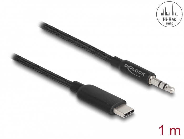 Delock Audio Stereo Kabel USB Type-C™ Stecker zu Klinkenstecker 3,5 mm 3 Pin 1 m schwarz