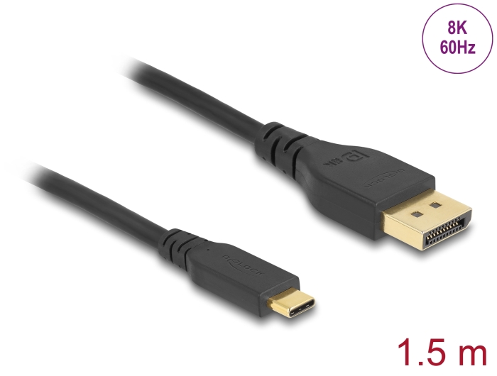 Delock Bidirektionales USB Type-C™ zu DisplayPort Kabel (DP Alt Mode) 8K 60 Hz 1,5 m DP 8K zertifiziert