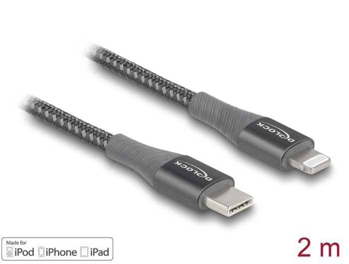 Delock Daten- und Ladekabel USB Type-C™ zu Lightning™ für iPhone™, iPad™ und iPod™ grau 2 m MFi