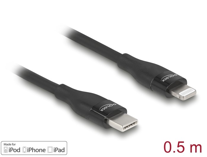 Delock Daten- und Ladekabel USB Type-C™ zu Lightning™ für iPhone™, iPad™ und iPod™ schwarz 0,5 m MFi