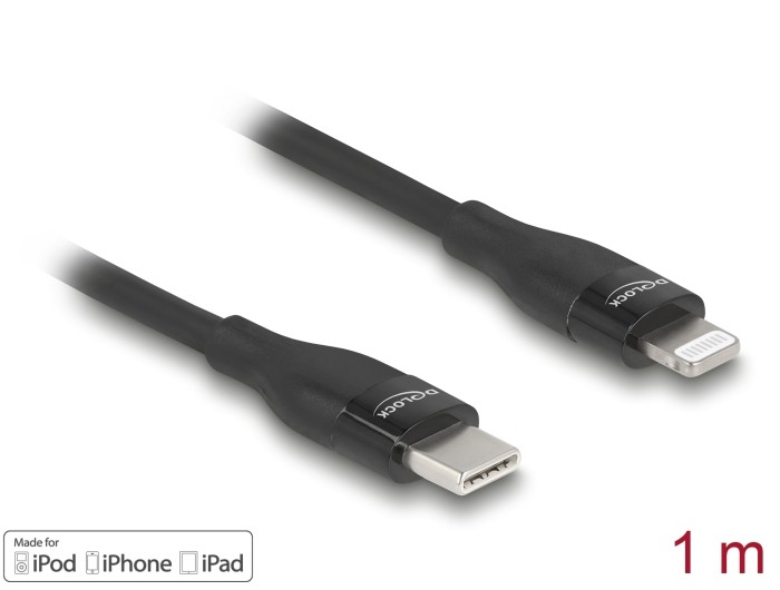 Delock Daten- und Ladekabel USB Type-C™ zu Lightning™ für iPhone™, iPad™ und iPod™ schwarz 1 m MFi