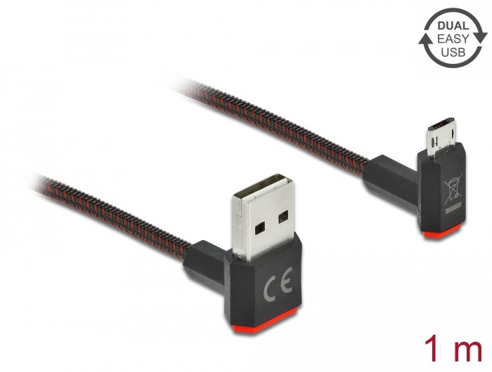 Delock EASY-USB 2.0 Kabel Typ-A Stecker zu EASY-USB Typ Micro-B Stecker gewinkelt oben / unten 1 m schwarz Delock EASY-USB 2.0 Kabel Typ-A Stecker zu EASY-USB Typ Micro-B Stecker gewinkelt oben / unten 1 m schwarz