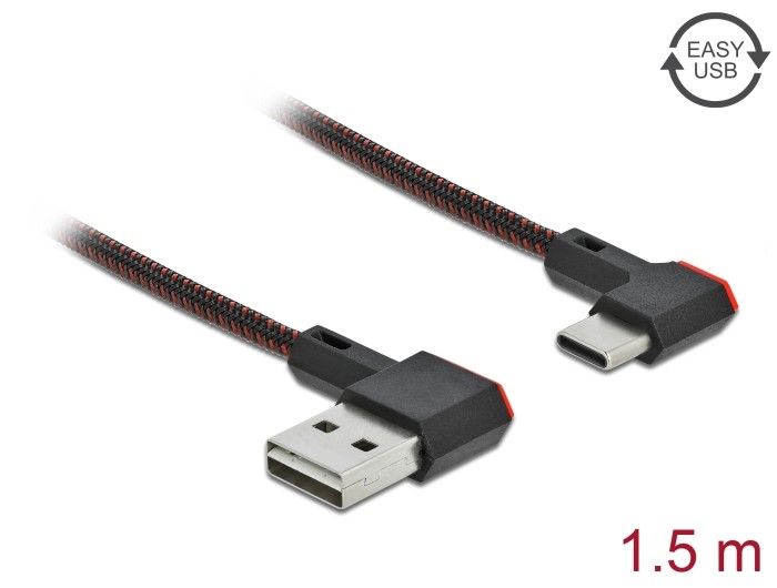 Delock EASY-USB 2.0 Kabel Typ-A Stecker zu USB Type-C™ Stecker gewinkelt links / rechts 1,5 m schwarz