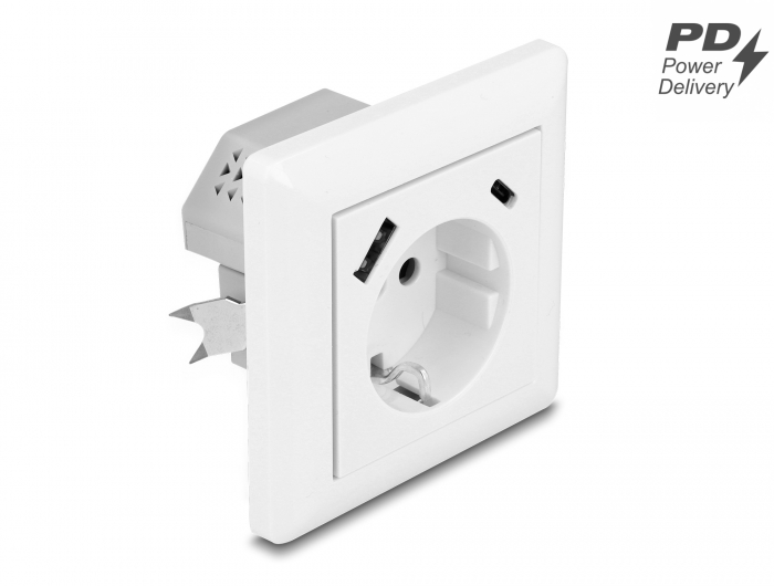 Delock Einbausteckdose mit 2 USB Ladeports, 1 x USB Typ-A und 1 x USB Type-C™ mit PD 3.0, 18 W