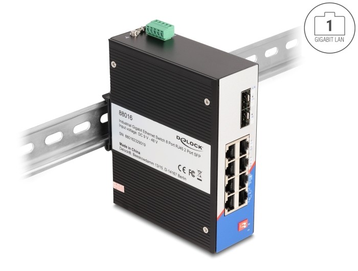 Delock Industrie Gigabit Ethernet Switch 8 Port RJ45 2 Port SFP für Hutschiene Delock Industrie Gigabit Ethernet Switch 8 Port RJ45 2 Port SFP für Hutschiene