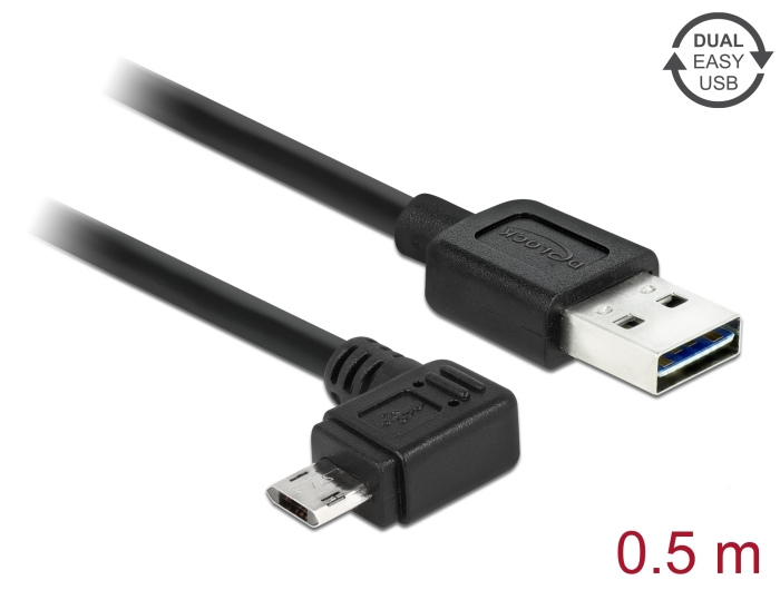 Delock Kabel EASY-USB 2.0 Typ-A Stecker > EASY-USB 2.0 Typ Micro-B Stecker gewinkelt links / rechts 0,5 m schwarz Delock Kabel EASY-USB 2.0 Typ-A Stecker > EASY-USB 2.0 Typ Micro-B Stecker gewinkelt links / rechts 0,5 m schwarz