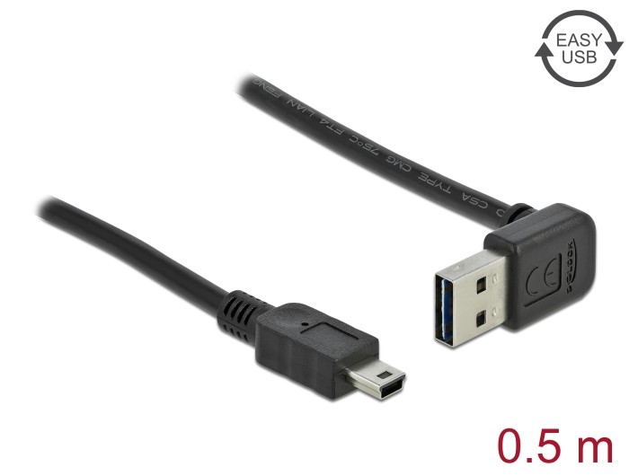 Delock Kabel EASY-USB 2.0 Typ-A Stecker gewinkelt oben / unten > USB 2.0 Typ Mini-B Stecker 0,5 m Delock Kabel EASY-USB 2.0 Typ-A Stecker gewinkelt oben / unten > USB 2.0 Typ Mini-B Stecker 0,5 m