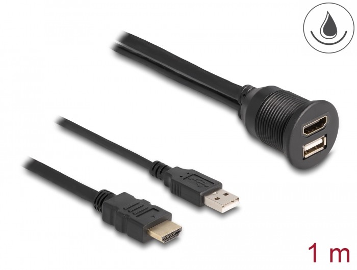 Delock Kabel HDMI-A Stecker und USB 2.0 Typ-A Stecker zu HDMI-A Buchse und USB 2.0 Typ-A Buchse zum Einbau wasserfest 1 m Delock Kabel HDMI-A Stecker und USB 2.0 Typ-A Stecker zu HDMI-A Buchse und USB 2.0 Typ-A Buchse zum Einbau wasserfest 1 m