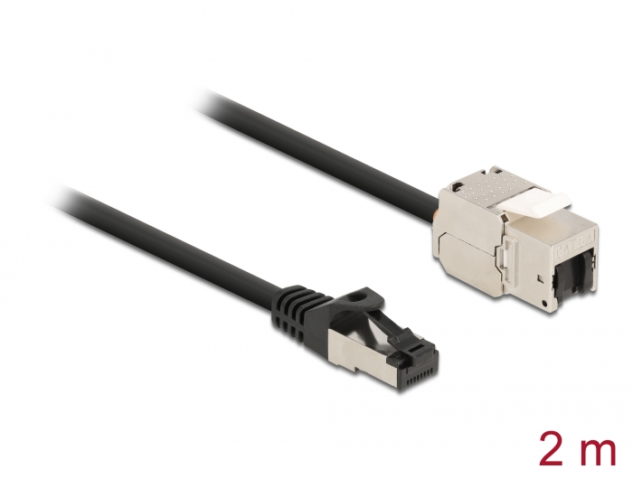 Delock Kabel RJ45 Stecker zu Keystone Modul RJ45 Buchse Cat.6A 2 m schwarz