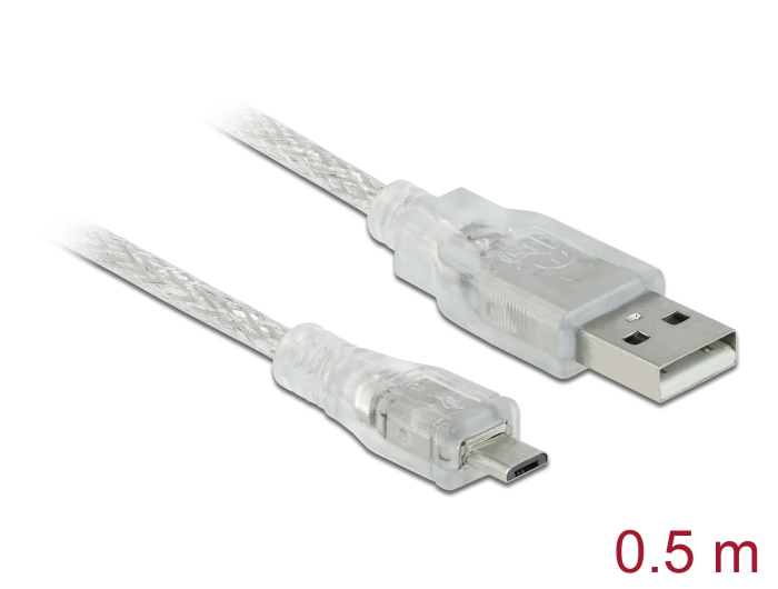 Delock Kabel USB 2.0 Typ-A Stecker > USB 2.0 Micro-B Stecker 0,5 m transparent