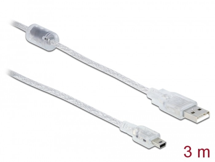 Delock Kabel USB 2.0 Typ-A Stecker > USB 2.0 Mini-B Stecker 3 m transparent Delock Kabel USB 2.0 Typ-A Stecker > USB 2.0 Mini-B Stecker 3 m transparent