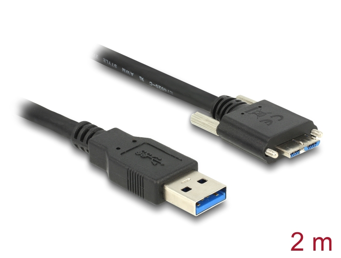 Delock Kabel USB 3.0 Typ A Stecker > USB 3.0 Typ Micro-B Stecker mit Schrauben 2 m