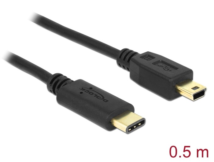 Delock Kabel USB Type-C™ 2.0 Stecker > USB 2.0 Typ Mini-B Stecker 0,5 m schwarz