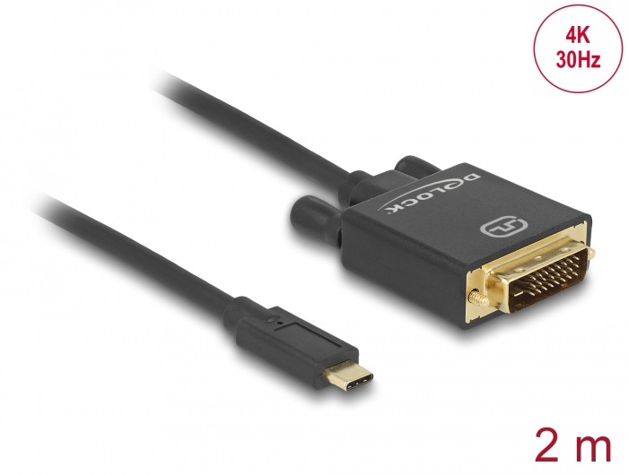 Delock Kabel USB Type-C™ Stecker > DVI 24+1 Stecker (DP Alt Mode) 4K 30 Hz 2 m schwarz