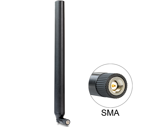 Delock LTE Antenne SMA Stecker 0,1 - 4,5 dBi omnidirektional mit Kippgelenk schwarz Delock LTE Antenne SMA Stecker 0,1 - 4,5 dBi omnidirektional mit Kippgelenk schwarz