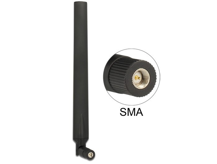 Delock LTE Antenne SMA Stecker 0 - 4 dBi omnidirektional drehbar mit Kippgelenk schwarz