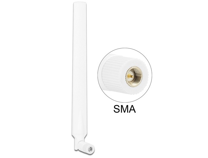 Delock LTE Antenne SMA Stecker 0 - 4 dBi omnidirektional drehbar mit Kippgelenk weiß Delock LTE Antenne SMA Stecker 0 - 4 dBi omnidirektional drehbar mit Kippgelenk weiß