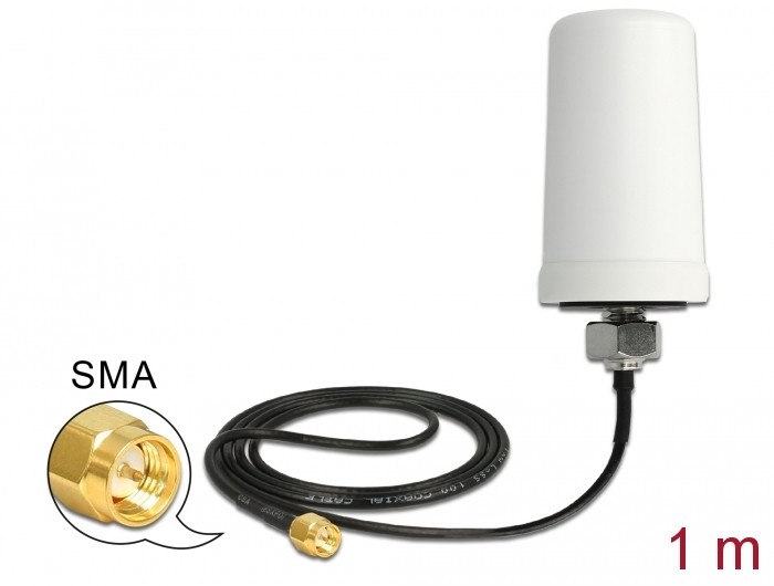 Delock LTE Antenne SMA Stecker 1,7 - 2,0 dBi ULA100 1 m omnidirektional starr outdoor weiß Delock LTE Antenne SMA Stecker 1,7 - 2,0 dBi ULA100 1 m omnidirektional starr outdoor weiß