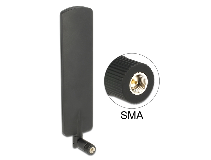 Delock LTE Antenne SMA Stecker 2 dBi omnidirektional drehbar mit Kippgelenk schwarz Delock LTE Antenne SMA Stecker 2 dBi omnidirektional drehbar mit Kippgelenk schwarz