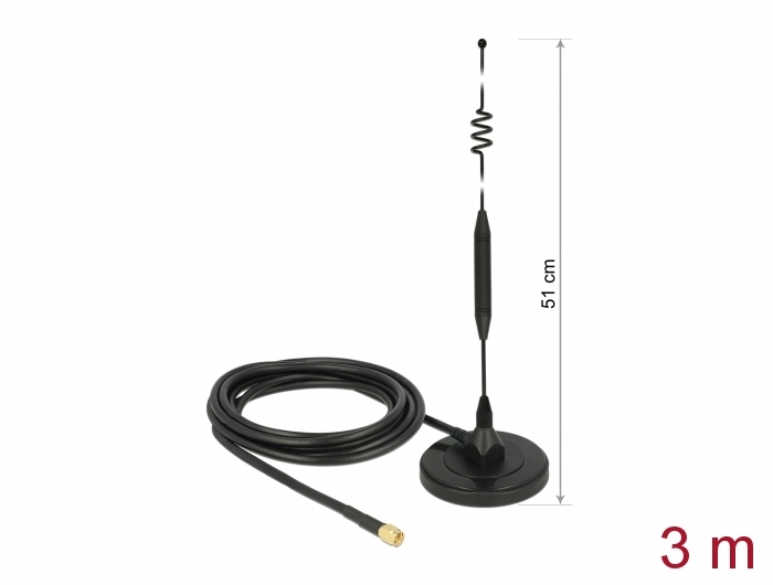 Delock LTE Antenne SMA Stecker 6 dBi starr omnidirektional mit magnetischem Standfuß und Anschlusskabel RG-58 3 m outdoor schwarz