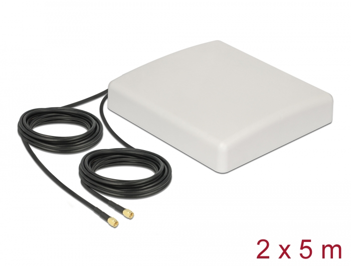 Delock LTE MIMO Antenne 2 x SMA Stecker 8 dBi direktional mit Anschlusskabel RG-58 5 m weiß outdoor Delock LTE MIMO Antenne 2 x SMA Stecker 8 dBi direktional mit Anschlusskabel RG-58 5 m weiß outdoor