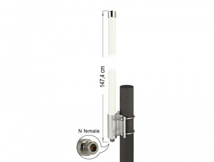 Delock LoRa 868 MHz Antenne N Buchse 8 dBi 147,4 cm omnidirektional starr Wand- und Mastmontage weiß outdoor